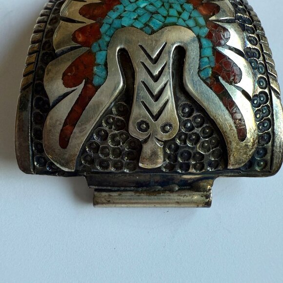 RARE Native American Thomas Singer Turquoise Coral Silver Watch Ends TIPS - Picture 6 of 11